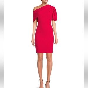 Belle by Badgley Mischka Sutton Stretch Crepe Drape One Shoulder Sheath Dress
